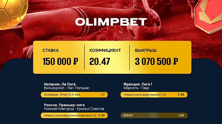 Клиент Olimpbet рискнул 150 000 рублями и выиграл 3 миллиона!